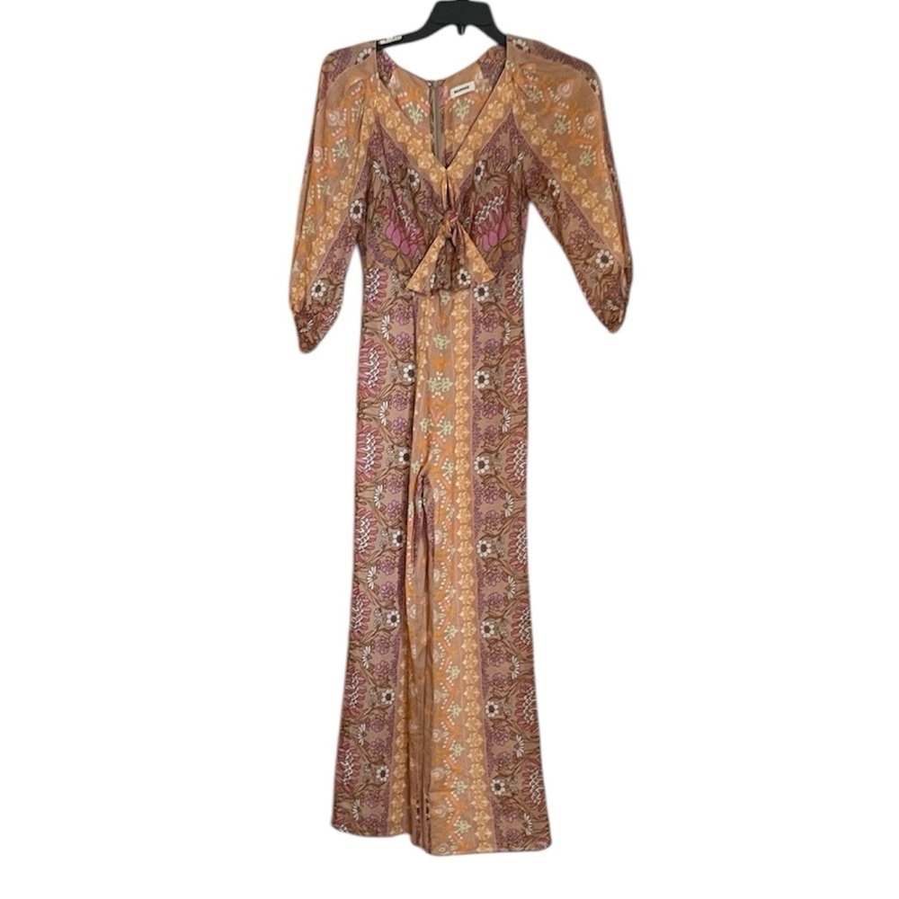 Sandro Dieppe Linen Blend Orange and Pink Patterned Jumpsuit sz 34